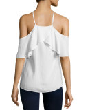 Stella Cold-Shoulder Ruffle Top, White