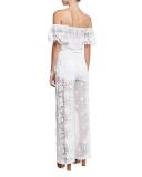 Brisa Lace Off-the-Shoulder Jumpsuit, Pure White