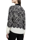 Lace-Print Silk Blouse