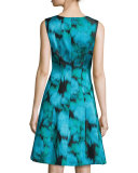 Sleeveless V-Neck Ikat Dress, Green/Multi