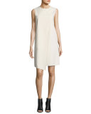 Sleeveless Asymmetric Shift Dress, Cream