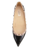 Rockstud Patent Ballerina Flat, Black