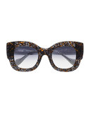 Silvy Square Geo-Print Sunglasses, Orange/Gray