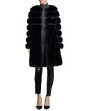 Nafa Embroidered Sable Fur Coat, Navy
