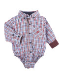 Long-Sleeve Poplin Check Shirtzie, Red/Multicolor, Size 3-24 Months