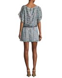 Sofinne Floral-Print Blouson Silk Minidress, Dusty Mink