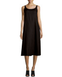 Sleeveless Linen Scoop-Neck Tank Dress, Black, Plus Size