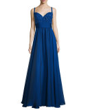 Sleeveless Sweetheart Beaded-Bodice Combo Gown 