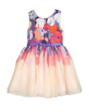 Ombre Floral Chiffon A-Line Dress, Multicolor, Size 2-6