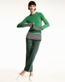 Layered Striped Crewneck Sweater, Garden