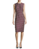 Check Matelassé Sleeveless Sheath Dress, Navy/Multi