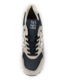 585 Bringback Suede-Mesh Sneaker, Gray/Navy