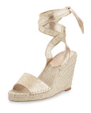 Harper Ankle-Wrap Wedge Espadrille Sandal, Gold