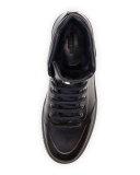 Leather High-Top Sneaker, Navy