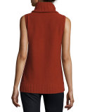 Sleeveless Mixed-Stitch Cashmere Turtleneck