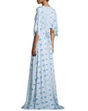 Kimono-Sleeve Printed Caftan Maxi Dress, Delta Medallion