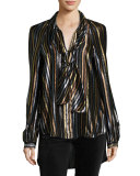 Diane Striped Tie-Neck Blouse, Multi
