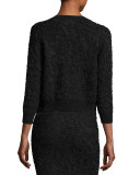 Soutache Embroidered 3/4-Sleeve Cardigan, Black