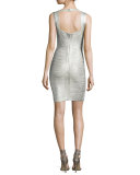 Iman Deep-V Sleeveless Bandage Dress, Silver/Combo