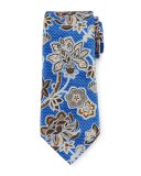 Silk Satin Floral Tie, Blue