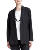 Long Washable Crepe Shawl-Collar Jacket, Petite