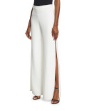 Brenda Wide-Leg Side-Slit Pants, White