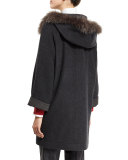Fox-Trim Monili Zip-Front Coat, Anthracite