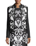 Layla Jacquard Mandarin-Collar Jacket, Caviar/Frost