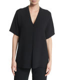 Crepe Short-Sleeve Double-V Top