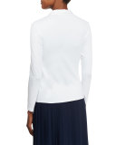 Stretch-Cotton Button-Down Blouse, White