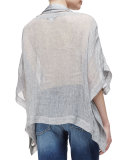 Linen-Blend Mesh Short-Sleeve Poncho Top, Pewter