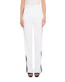 Tuxedo-Stripe High-Waist Pants, White/Black