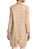 Brocade-Panel Tweed Coat, Peach