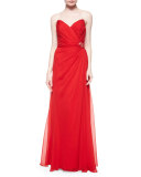 Strapless Sweetheart Beaded-Pinned Gown