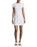Short-Sleeve Floral-Applique Dress, Optic White