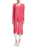 Long Sheer Button-Front Cardigan, Strawberry, Plus Size  
