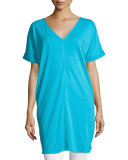 Long Cotton Interlock Tunic, Turquoise, Petite