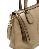 Soho Metallic Leather Top Handle Bag, Champagne