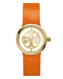 28mm Reva Leather-Strap Watch, Orange/Golden