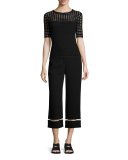 Cropped Wide-Leg Pants with Fishline Trim, Matrix