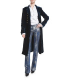 Benita Velvet A-Line Coat, Prussian Blue