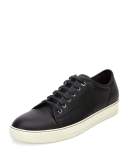 Grainy Leather Low-Top Sneaker, Black