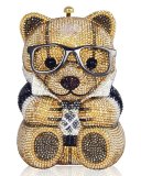 Spencer Teddy Bear Evening Clutch Bag, Brown/Gold