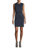 Sleeveless Scuba Sheath Dress, Navy