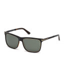 Shiny Metal Sunglasses, Black/Havana