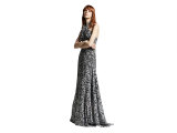 Halter-Neck Racerback Printed Gown, Black/White