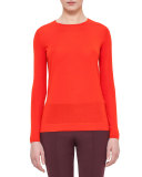 Long-Sleeve Jewel-Neck Pullover, Papaya