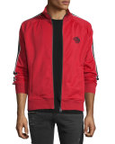 Striped-Sleeve Zip Track Jacket, Red