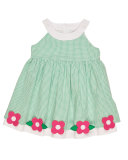 Sleeveless Smocked Gingham Seersucker Dress, Green, Size 2-6X