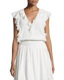 Condesa Double-Ruffle Sleeveless Top, White